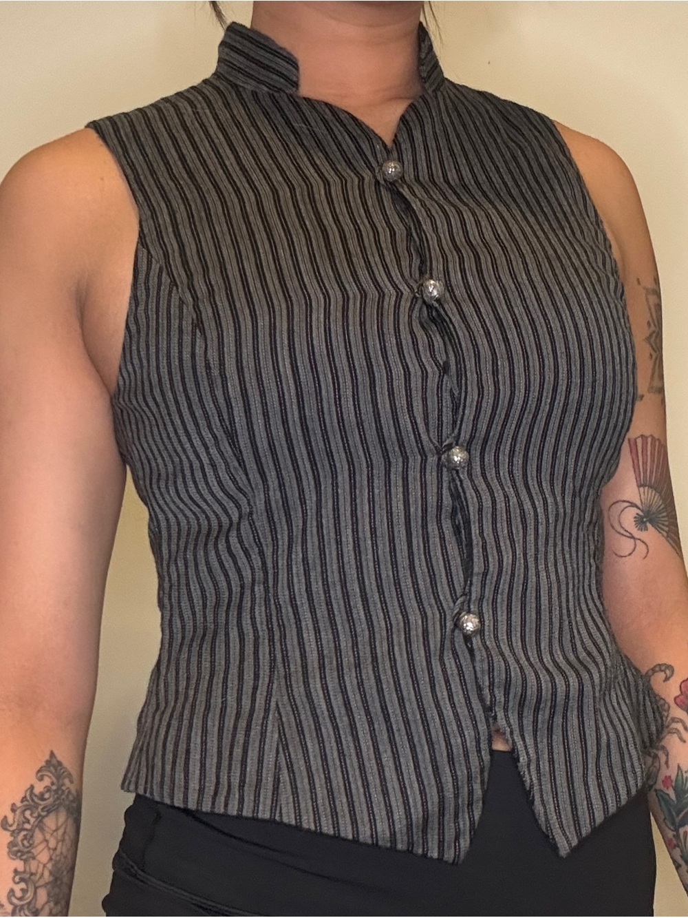 Ellen Tracy Pinstripe Vest with Decorative Buttons